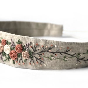 Hand Embroidered Rose Romantic Vintage Style Boho Headband