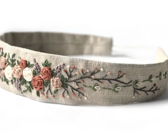 Hand Embroidered Rose Romantic Vintage Style Boho Headband