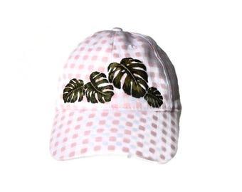 Pink plaid Monstera cap