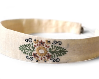 Hand geborduurde Cream Floral Hoofdband