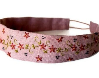 Rose Gold Hand Embroidered Floral Headband