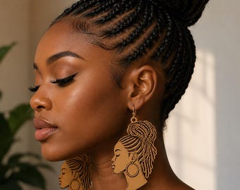 Afroamerikanische Frauen Kopf Ohrringe PNG-Datei