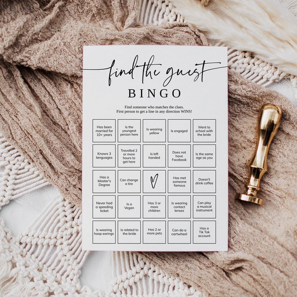 Find The Guest Bridal Bingo Game, Minimalist Bridal Shower Bingo, Bachelorette Game, Printable Bingo Template, INSTANT DOWNLOAD, Templett