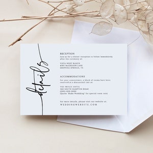 Modern Wedding Details Card, Simple Calligraphy, Insert Card Template, Wedding Invitation Enclosure, Editable & Printable, Instant Download