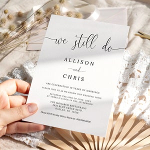 Editable Vow Renewal Invitation We Still Do, Modern Calligraphy, Wedding Vows Invitation, Anniversary, Printable, Instant Download, Try Demo