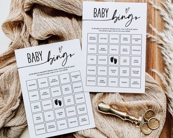 Baby Shower Bingo Cards Game, Modern Minimalist, Baby Shower Games, Editable & Printable Baby Bingo Cards, Pre-filled, Instant Download