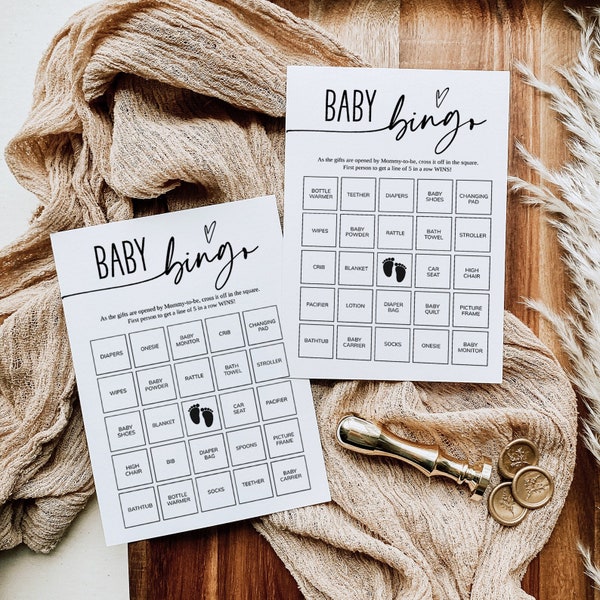 Baby Shower Bingo Cards Game, Modern Minimalist, Baby Shower Games, Editable & Printable Baby Bingo Cards, Pre-filled, Instant Download