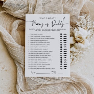 Guess Who Mommy Or Daddy Game, Baby Shower Guess Who Game, Who Said It Printable Game, Trivia Question Game, Templett, INSTANT DOWNLOAD