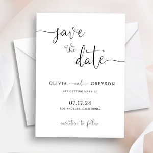 Save The Date Cards Template, Modern Calligraphy, Wedding Save The Date Printable, Editable Wedding Announcement, Digital Download, TRY DEMO