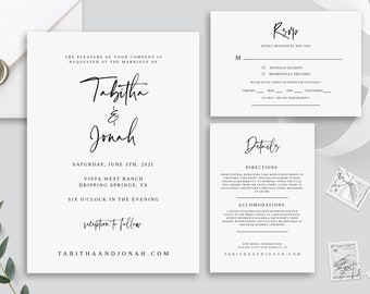 Wedding Invitation Set Template, Printable Invitation Suite, 100% Editable Wedding Invitation, Wedding Template, Modern Calligraphy, DIY