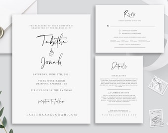 Wedding Invitation Set Template, Printable Invitation Suite, 100% Editable Wedding Invitation, Wedding Template, Modern Calligraphy, DIY