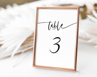 Wedding Table Numbers Template, Printable and Editable, Table Cards, Modern Calligraphy, Number Sign, Wedding Seating, Digital Download