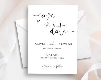 Save The Date Cards Template, Modern Calligraphy, Wedding Save The Date Printable, Editable Wedding Announcement, Digital Download, TRY DEMO