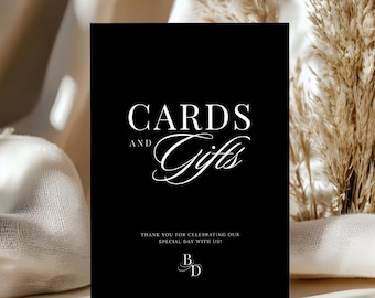 Luxury Cards and Gifts Wedding Sign Template, Black Wedding Reception Sign, Elegant Cards Sign, Canva Editable Template, Instant Download