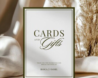 Old Money Cards and Gifts Wedding Sign, Luxury Green Wedding Reception Sign, Elegant Cards Sign, Canva Editable Template, Instant Download
