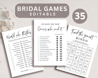 Minimalist Bridal Shower Games Bundle, Printable Bachelorette Games, Editable Wedding Shower Games, Hen Party Games, Couples Shower, Digital