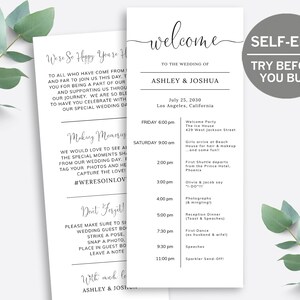 Wedding Timeline Template, TRY BEFORE You BUY, Wedding Program Template, Wedding Day Timeline, Printable Program, Order Of Service, Rustic