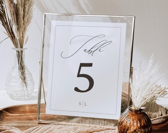 Wedding Table Numbers Template, Elegant Wedding Monogram, Printable Table Numbers, Digital Download, Minimalist, 4x6, 5x7, Editable Templett