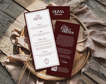 Old Money Wedding Menu Card, Black White Menu Place Card Set, Elegant Menu Template, Placecards Template, Thank You Card, Canva Editable