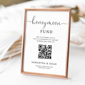 Honeymoon Fund Sign, QR Code Sign, Editable Template, Modern Wedding, Script, Printable, INSTANT Download, Try Free Demo