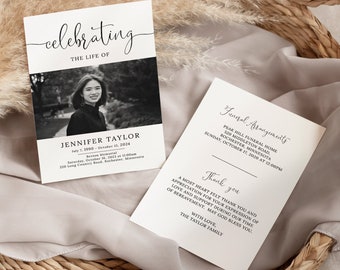 Celebration of Life Program Template, Editable Funeral Program, Printable Memorial Card, 4x6 & 5x7, Double Sided Funeral Photo Card