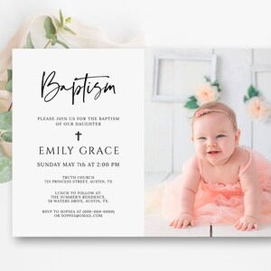 Baptism Invitation or Christening Template, Printable Girl Baptism or Boy, Editable Communion Invite, Baby Announcement, Instant Download