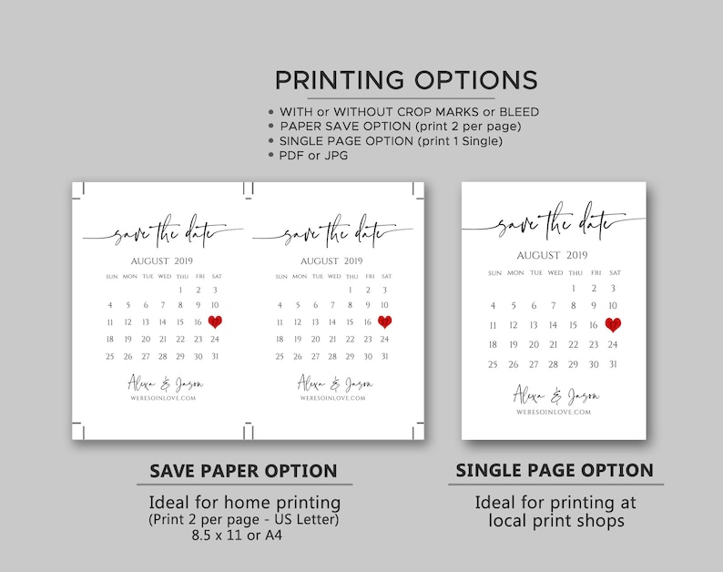 Printable Save The Date Calendar Template Save The Date | Etsy