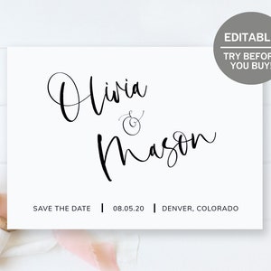 Save The Date Photo Card Template, Simple Save The Date, Modern Calligraphy, Printable Save The Date, Editable Wedding Announcement Download