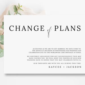 Change Of Plans Wedding Invitation, TRY BEFORE You BUY, Wedding Postponed Change The Date Card, UnSave The Date, Cancel Wedding Announcement