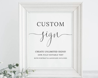 Custom Wedding Sign Template, Create Custom Signs,  Editable Template, Printable Wedding, Templett, Instant Download, 8x10, Try Free Demo