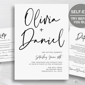 Simple Wedding Invitation Set, TRY BEFORE You BUY, Invitation Template, Instant Download, Rustic Wedding Invite, Details & Rsvp, Minimalist