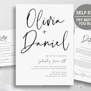 Simple Wedding Invitation Set, TRY BEFORE You BUY, Invitation Template, Instant Download, Rustic Wedding Invite, Details & Rsvp, Minimalist