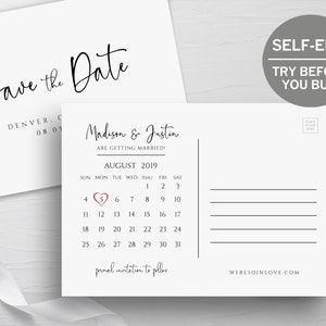 Save The Date Postcard, Calendar Template, TRY BEFORE You BUY, Instant Download, Save The Date Cards, 100% Editable, Printable