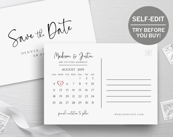 Save the Date Postcard, Calendar Template, TRY BEFORE You BUY, Instant Download, Save the Date Cards, 100% Editable, Printable - Etsy Save the Date Postcard, Calendar Template, TRY BEFORE You BUY, Instant Download, Save the Date Cards, 100% Editable, Printable - Etsy