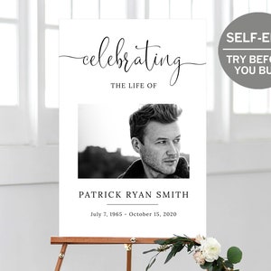 Funeral Welcome Sign, Celebration Of Life Poster, In Loving Memory, Memorial Board, TRY BEFORE You BUY, Printable Obituary, Editable