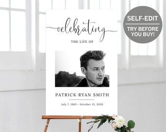 Funeral Welcome Sign, Celebration Of Life Poster, In Loving Memory, Memorial Board, TRY BEFORE You BUY, Printable Obituary, Editable