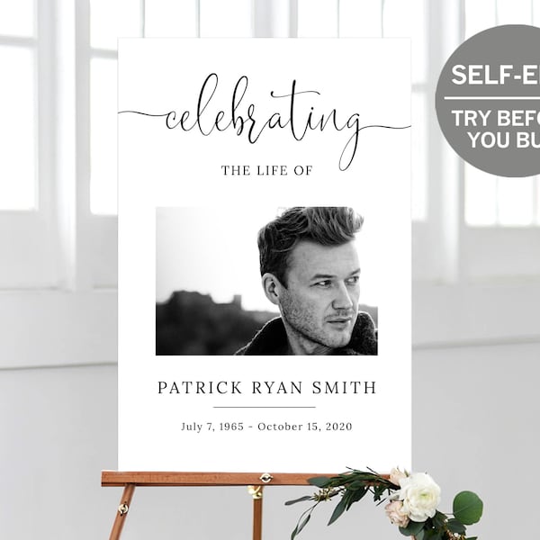 Funeral Welcome Sign, Celebration Of Life Poster, In Loving Memory, Memorial Board, TRY BEFORE You BUY, Printable Obituary, Editable