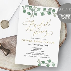 Greenery Bridal Shower Invitation Template, 100% EDITABLE, Eucalyptus Invitation Template, INSTANT DOWNLOAD, Diy Printable, Minimalist