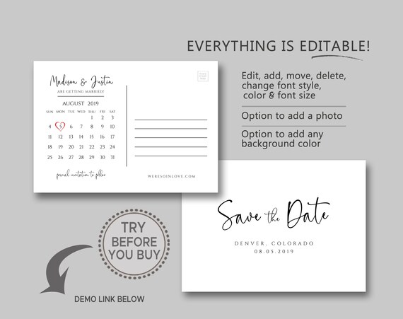 Buy Save the Date Postcard, Calendar Template, TRY BEFORE You BUY, Instant Download, Save the Date Cards, 100% Editable, Printable Online in India - Etsy buy-save-the-date-postcard-calendar-template-try-before-you-buy-instant-download-save-the-date-cards-100-editable-printable-online-in-india-etsy