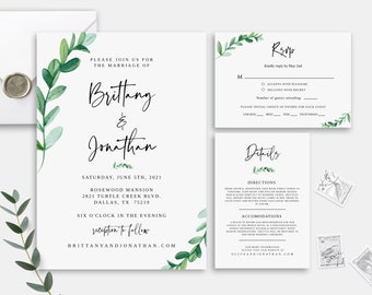 Eucalyptus Wedding Invitation Suite, TRY BEFORE You BUY, Printable Greenery Wedding Invitation, Wedding Invitation Suite, Rsvp Card Template