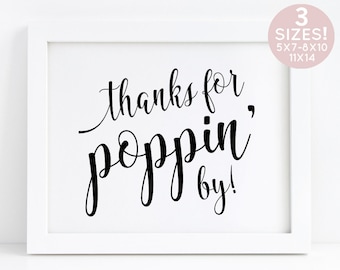 Thanks For Popping By Printable Sign, Baby Shower Popcorn Sign, Printable Wedding Popcorn, Shower Favor Popcorn, Popcorn Bar Sign, Favor Pop