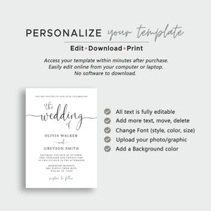 Wedding Invitation Set, TRY BEFORE You BUY, Simple Wedding Invitation Suite, Rsvp Card Template, Details Card, Printable, Templett, Diy image 5