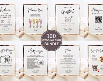 Minimalist Wedding Reception Signs Bundle, Modern Wedding Signage Template Set, 100 Editable Wedding Signs, Canva Editable, Digital Download