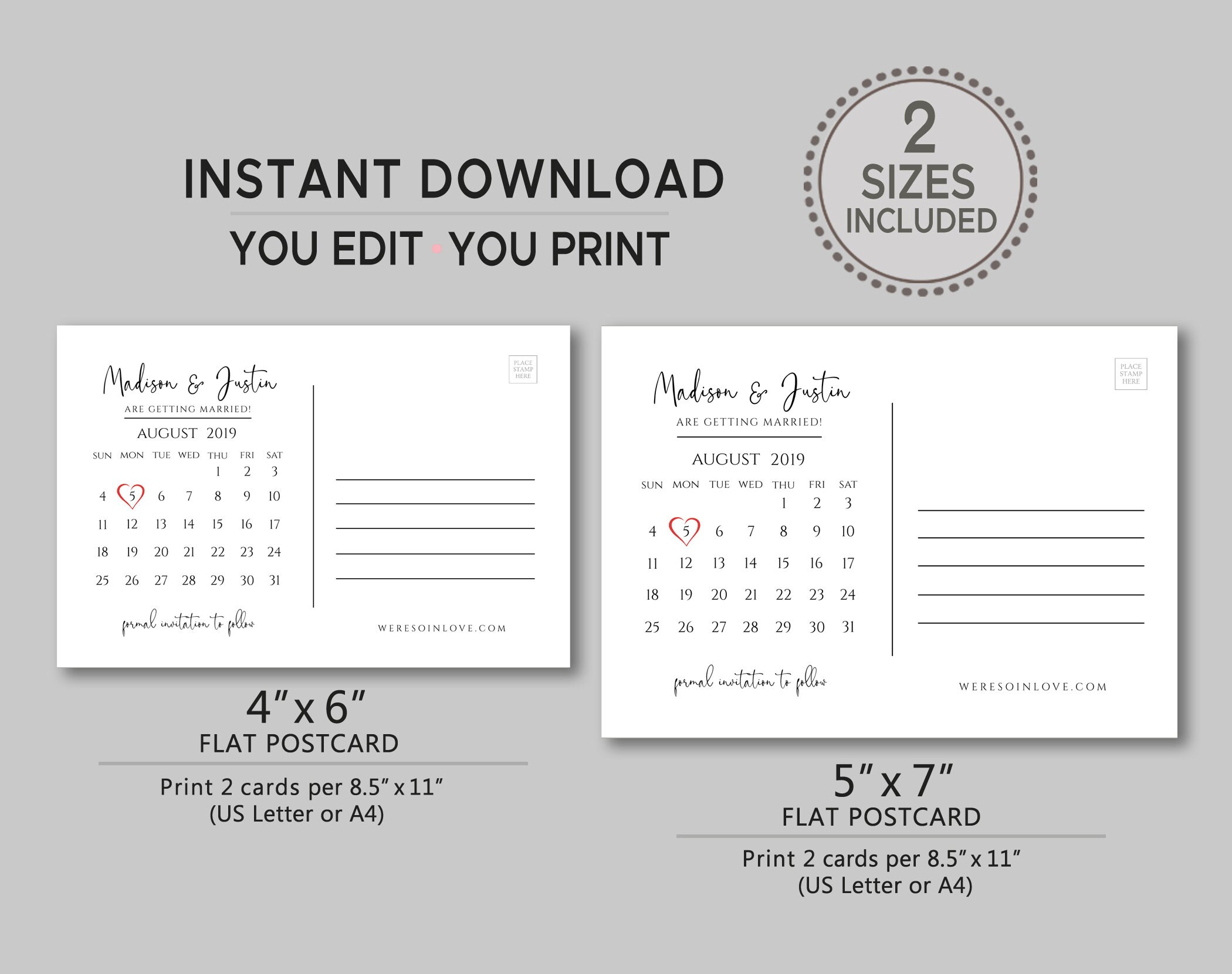 Save the Date Postcard, Calendar Template, TRY BEFORE You BUY, Instant Download, Save the Date Cards, 100% Editable, Printable - Etsy Save the Date Postcard, Calendar Template, TRY BEFORE You BUY, Instant Download, Save the Date Cards, 100% Editable, Printable - Etsy