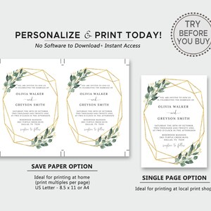 Geometric Wedding Invitation, TRY BEFORE You BUY, Botanical Wedding Invitation Suite, Instant Download, Geometric Wedding Decor, Greenery image 7