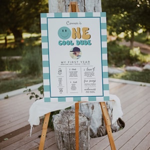 One Cool Dude Milestone Poster, Editable Boy First Birthday Sign, Baby&#39;s First Birthday, One Cool Dude Birthday Poster, Instant Download