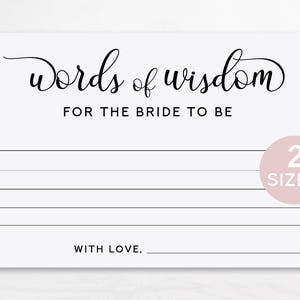 Carte Mots de sagesse, carte de conseils pour la future mariée, carte de conseils pour la douche à imprimer, cartes à imprimer pour la douche nuptiale, paroles de sagesse pour la douche