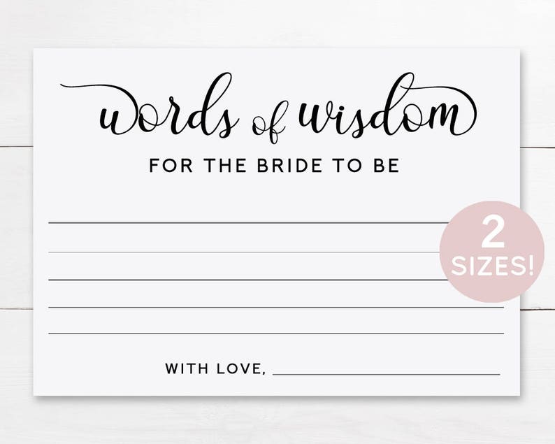 Words of Wisdom Card Bride to Be Advice Card Shower Advice Etsy