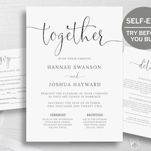 Wedding Invitation Set, TRY BEFORE You BUY, Simple Wedding Invitation Suite, Rsvp Card Template, Details Card, Printable Invitation, Diy
