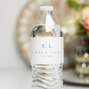 Wedding Water Bottle Label, Wedding Monogram, Editable Label Template, Minimalist Printable Label, Personalized, Instant Download, Templett